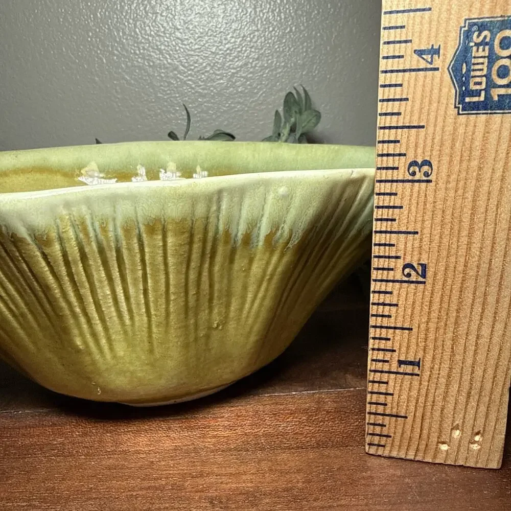 Vintage Mid Century USA P-1 Drip Glaze Pottery Console Bowl Green Yellow 50s 60s